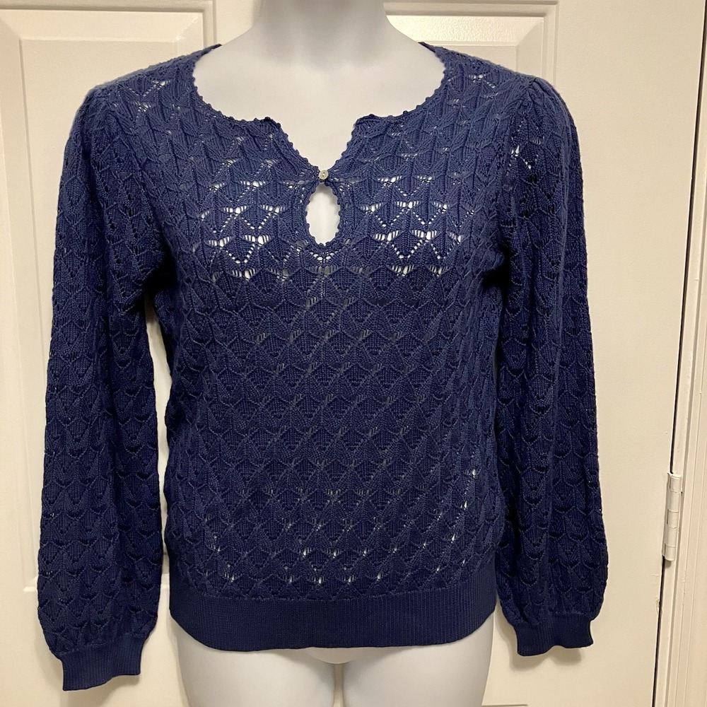 NWT Sundance Sz Medium Crochet Open Knit Cotton Blend Blue Sweater Women's